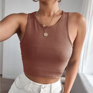 SHEIN Brown Ribbed Tank Top